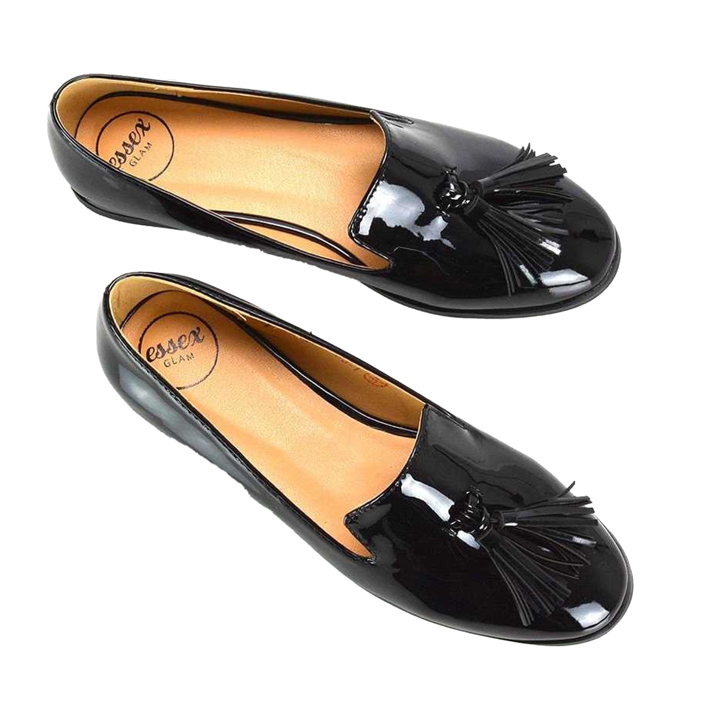 True Black - Pack Shot - XY London Womens-Ladies Betsy Tassel Pointed Flat Loafers
