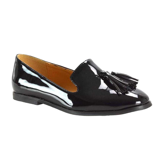 True Black - Front - XY London Womens-Ladies Betsy Tassel Pointed Flat Loafers