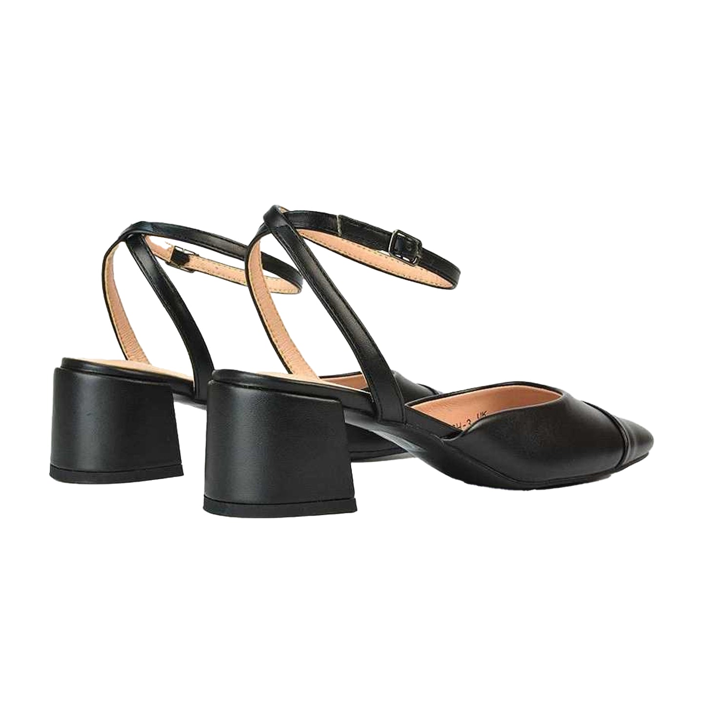 Black - Back - XY London Womens-Ladies Mavis Ankle Strap Medium Block Heel Court Shoes