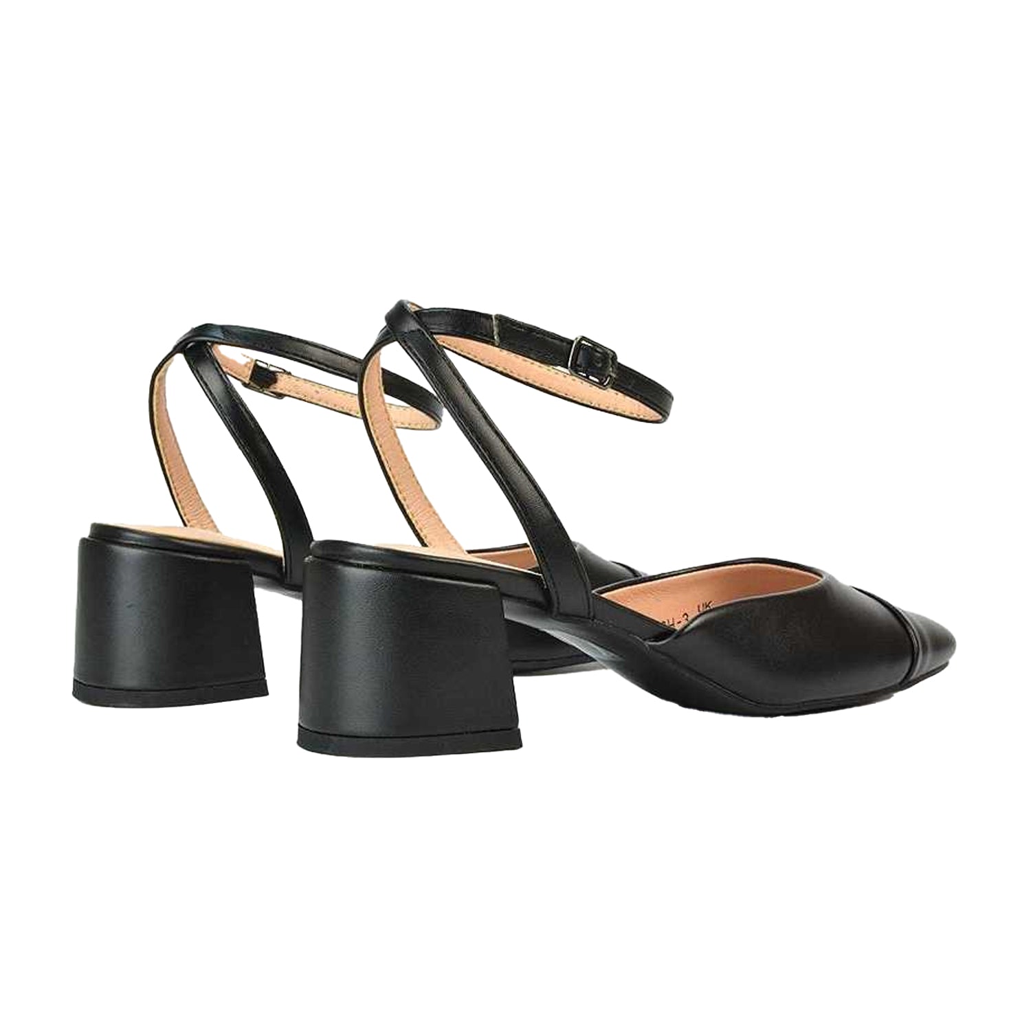 Black - Back - XY London Womens-Ladies Mavis Ankle Strap Medium Block Heel Court Shoes