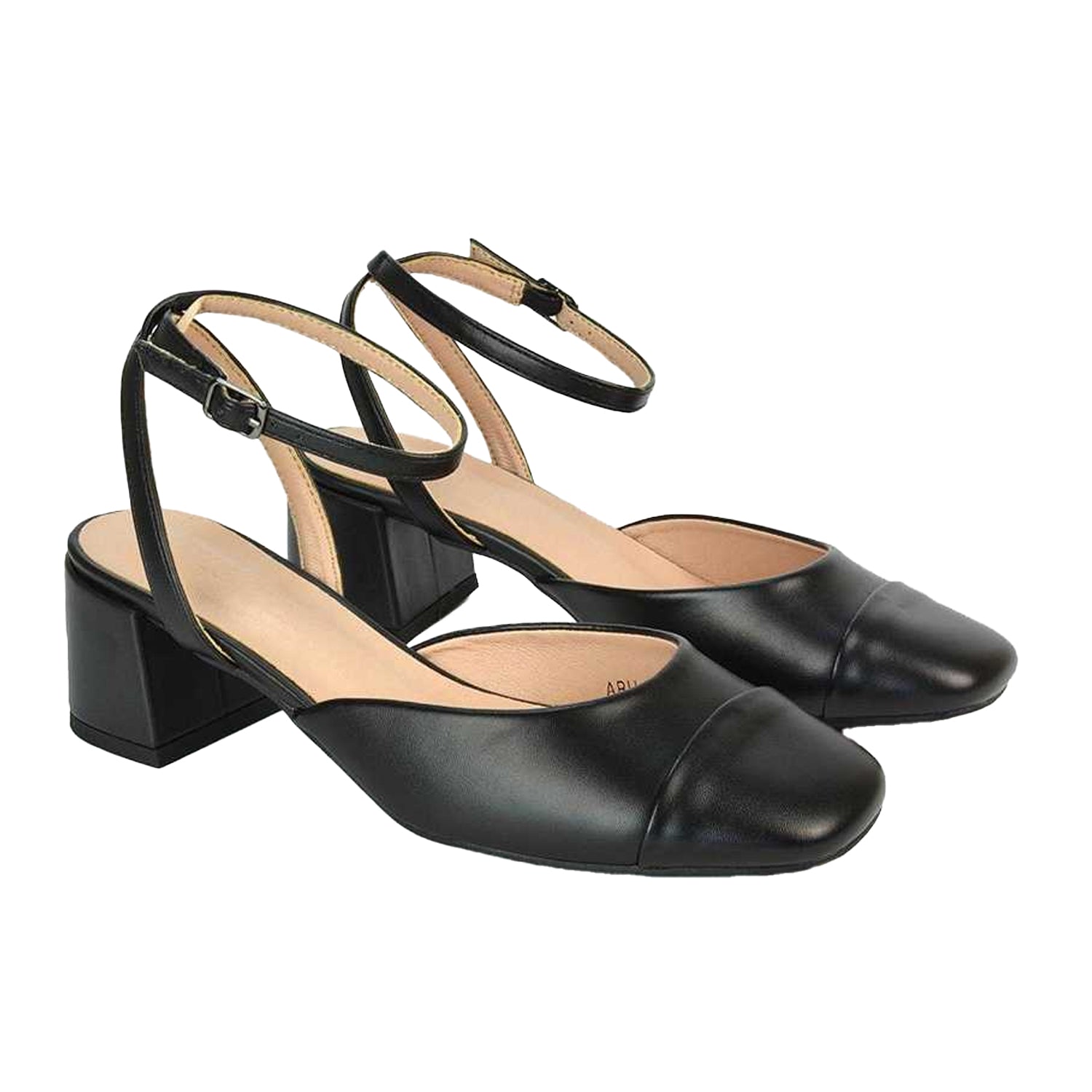Black - Lifestyle - XY London Womens-Ladies Mavis Ankle Strap Medium Block Heel Court Shoes