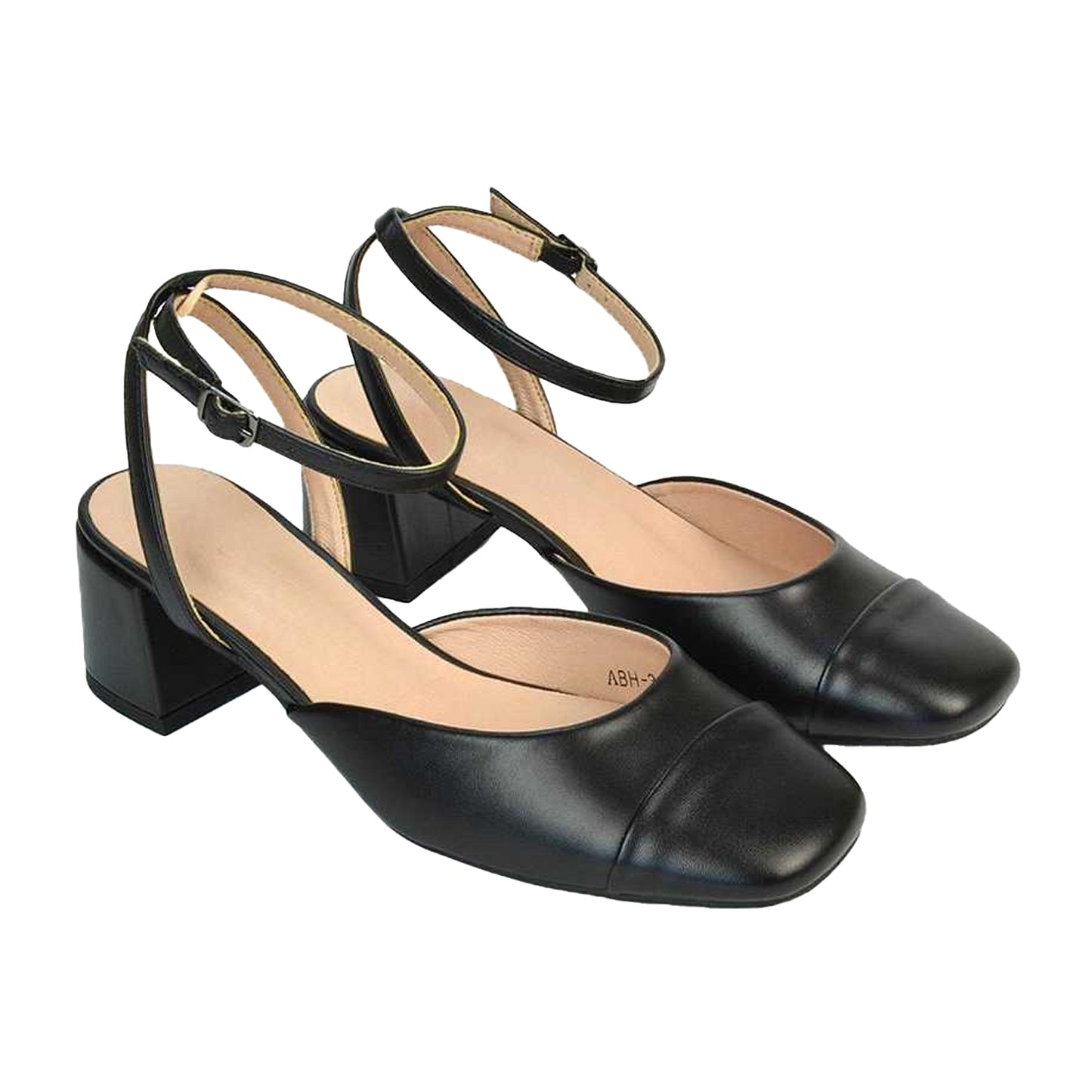 Black - Pack Shot - XY London Womens-Ladies Mavis Ankle Strap Medium Block Heel Court Shoes