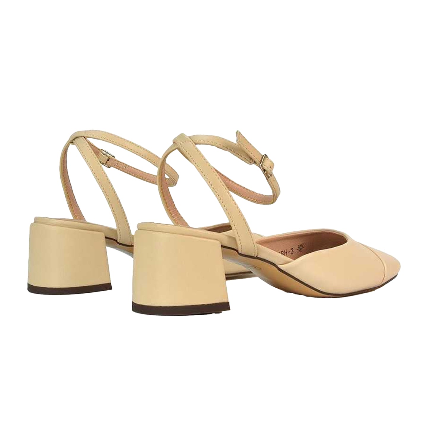 Nude - Back - XY London Womens-Ladies Mavis Ankle Strap Medium Block Heel Court Shoes