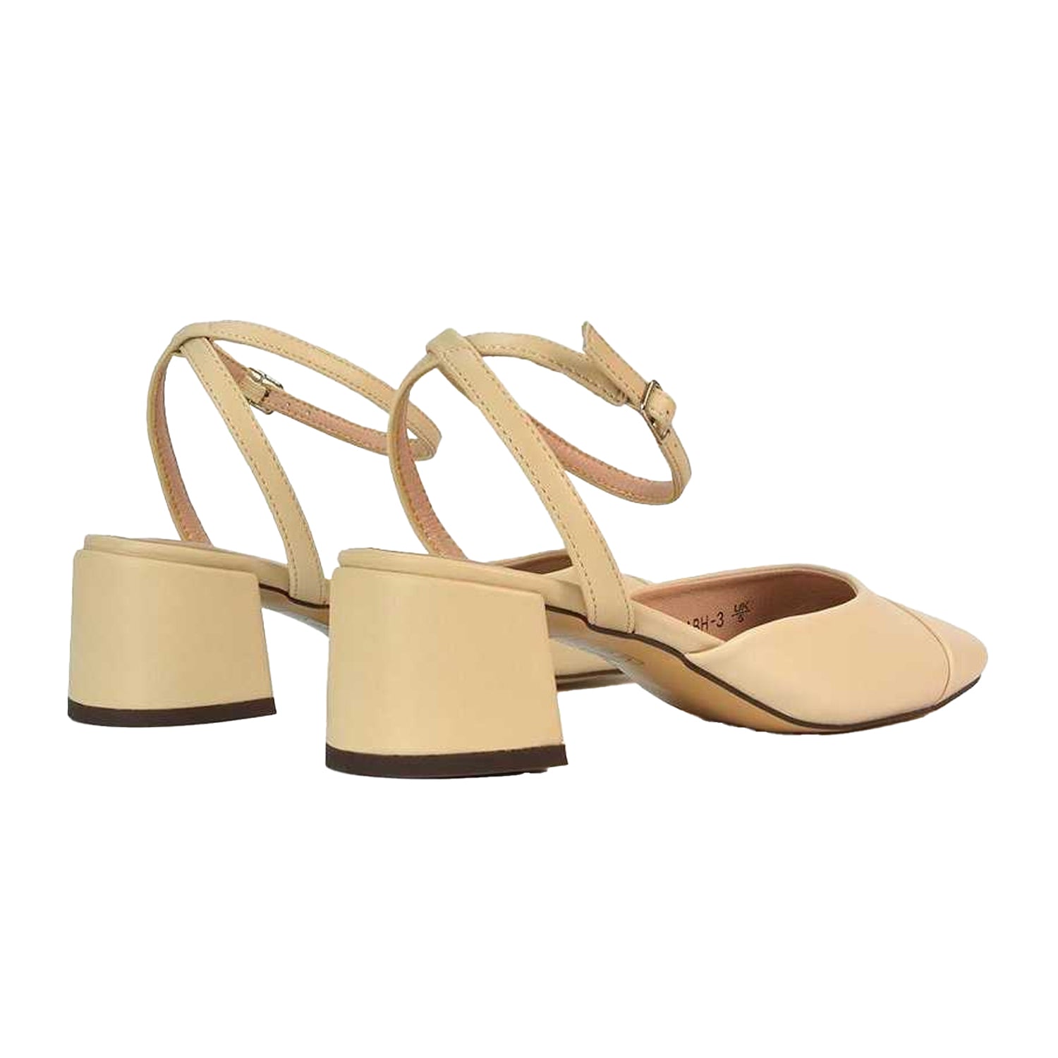 Nude - Back - XY London Womens-Ladies Mavis Ankle Strap Medium Block Heel Court Shoes