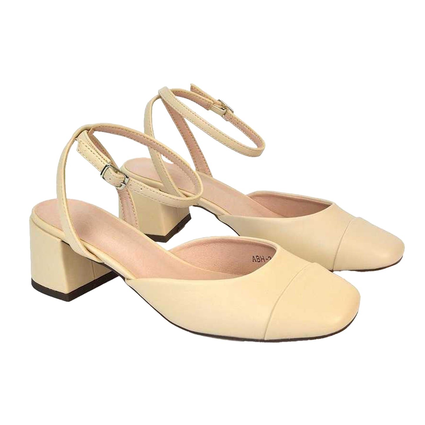 Nude - Lifestyle - XY London Womens-Ladies Mavis Ankle Strap Medium Block Heel Court Shoes