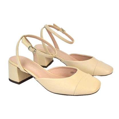 Nude - Lifestyle - XY London Womens-Ladies Mavis Ankle Strap Medium Block Heel Court Shoes