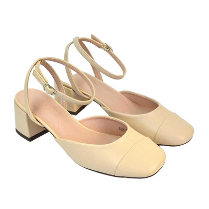 Nude - Pack Shot - XY London Womens-Ladies Mavis Ankle Strap Medium Block Heel Court Shoes