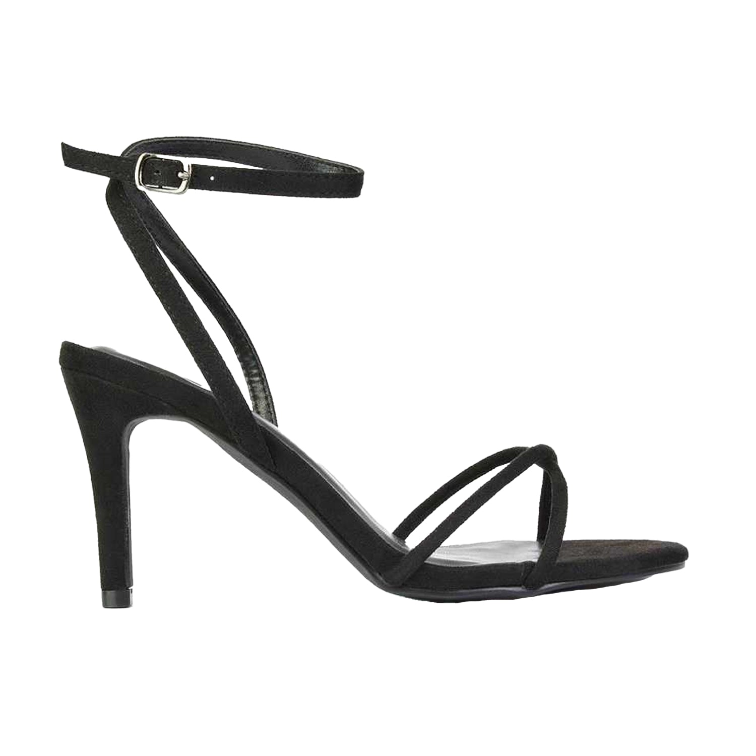 Jet Black - Side - XY London Womens-Ladies Ridge Strappy Stiletto Heel Sandals