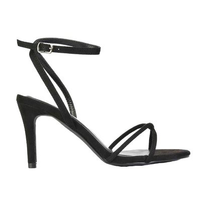 Jet Black - Side - XY London Womens-Ladies Ridge Strappy Stiletto Heel Sandals