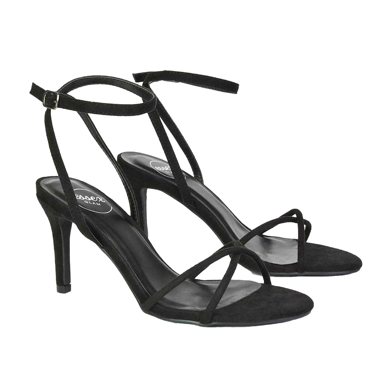 Jet Black - Front - XY London Womens-Ladies Ridge Strappy Stiletto Heel Sandals