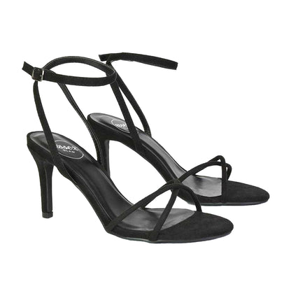 Jet Black - Front - XY London Womens-Ladies Ridge Strappy Stiletto Heel Sandals