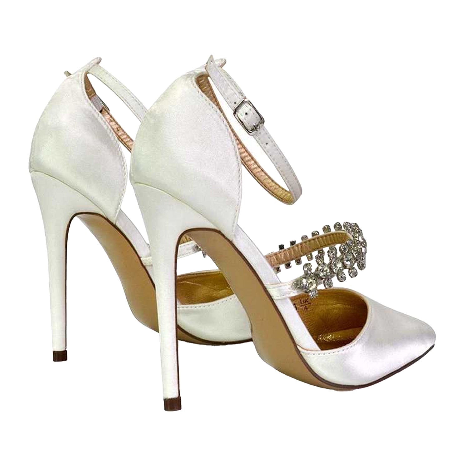 Ivory - Back - XY London Womens-Ladies Giana Strappy Satin Wedding Court Pumps