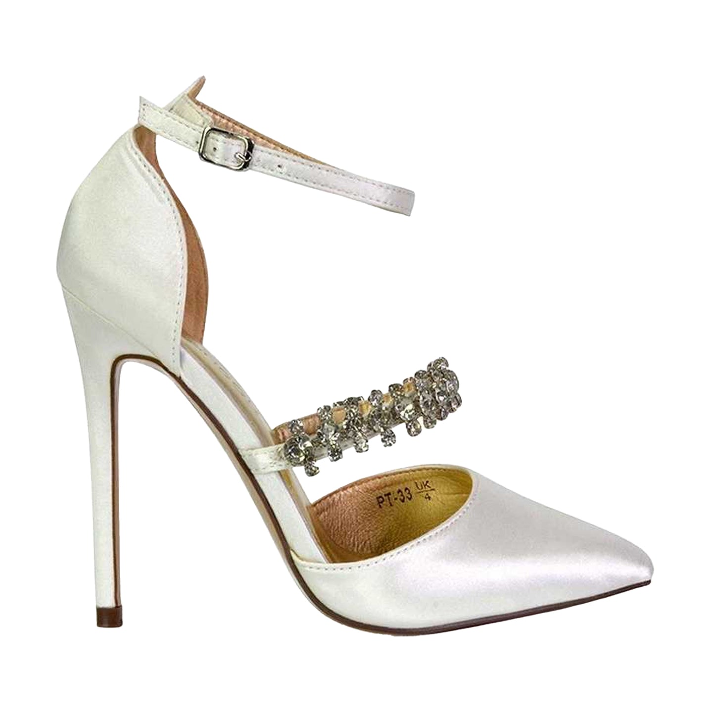 Ivory - Side - XY London Womens-Ladies Giana Strappy Satin Wedding Court Pumps