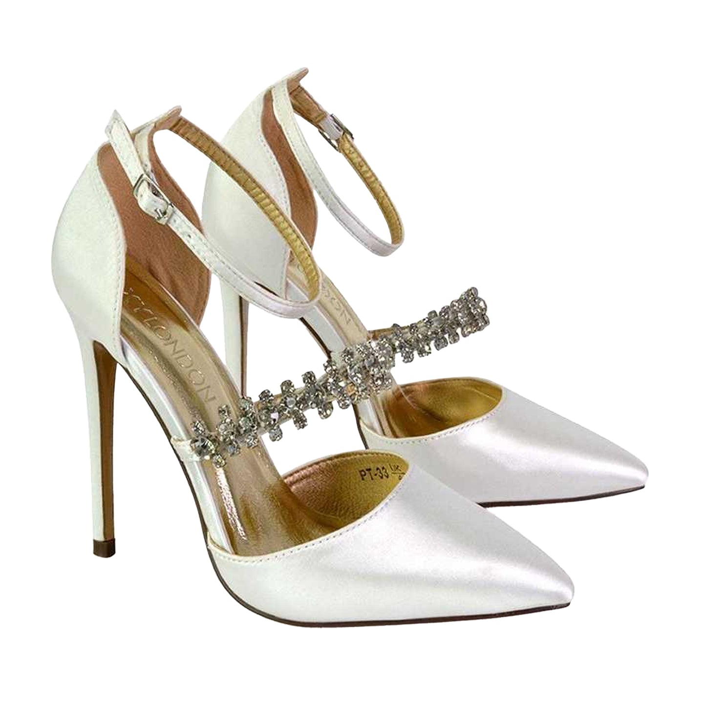Ivory - Front - XY London Womens-Ladies Giana Strappy Satin Wedding Court Pumps