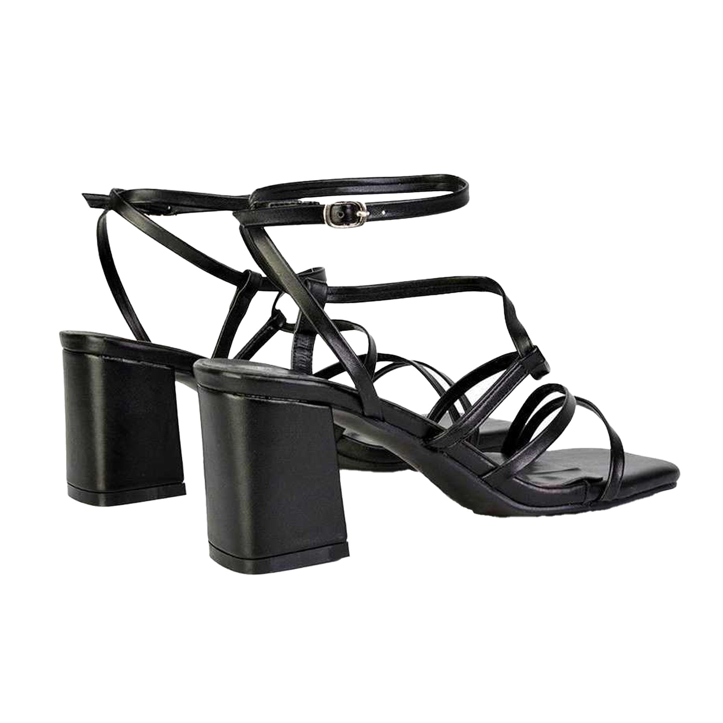 Black - Back - XY London Womens-Ladies Jesy Crossover Square Toe Sandals