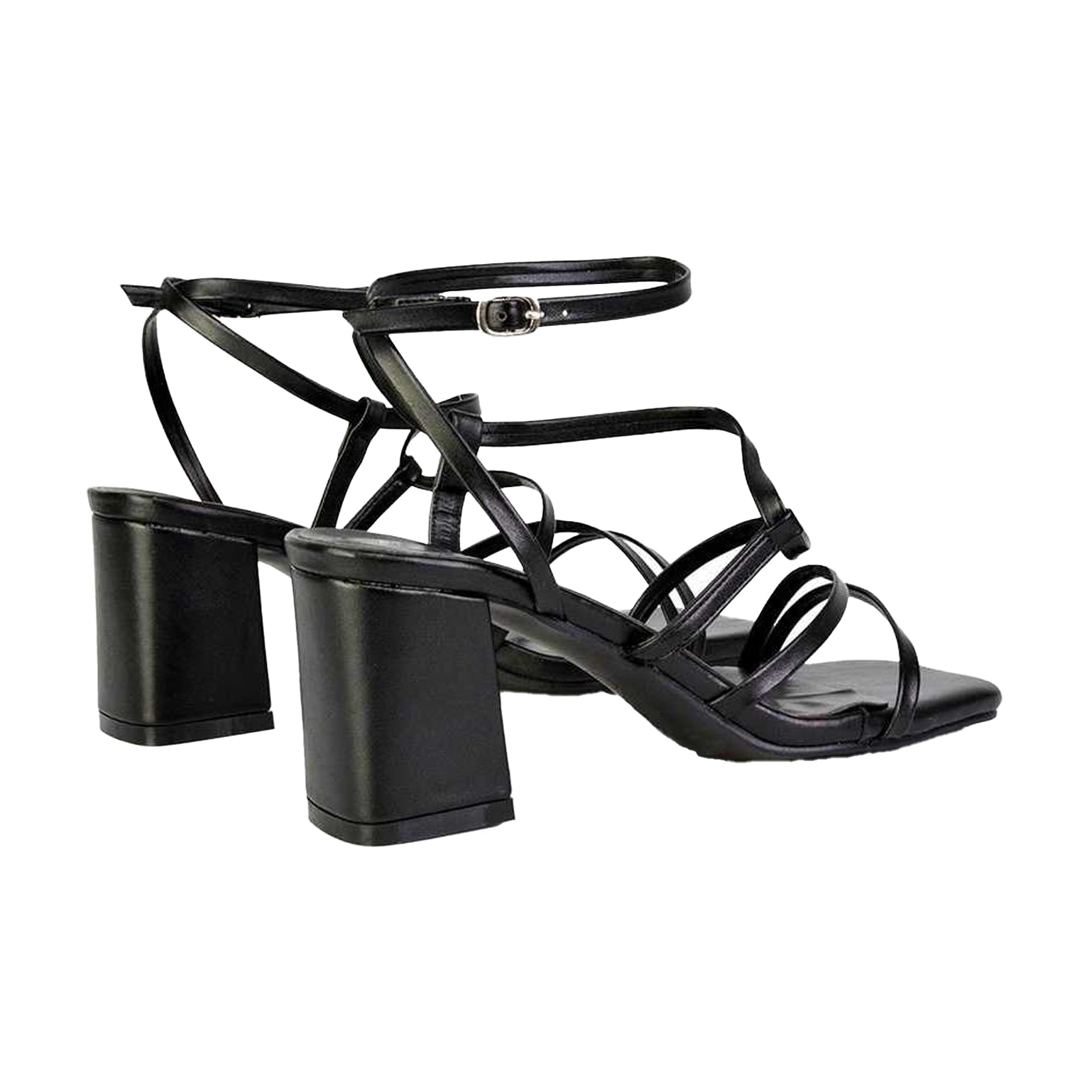 Black - Back - XY London Womens-Ladies Jesy Crossover Square Toe Sandals