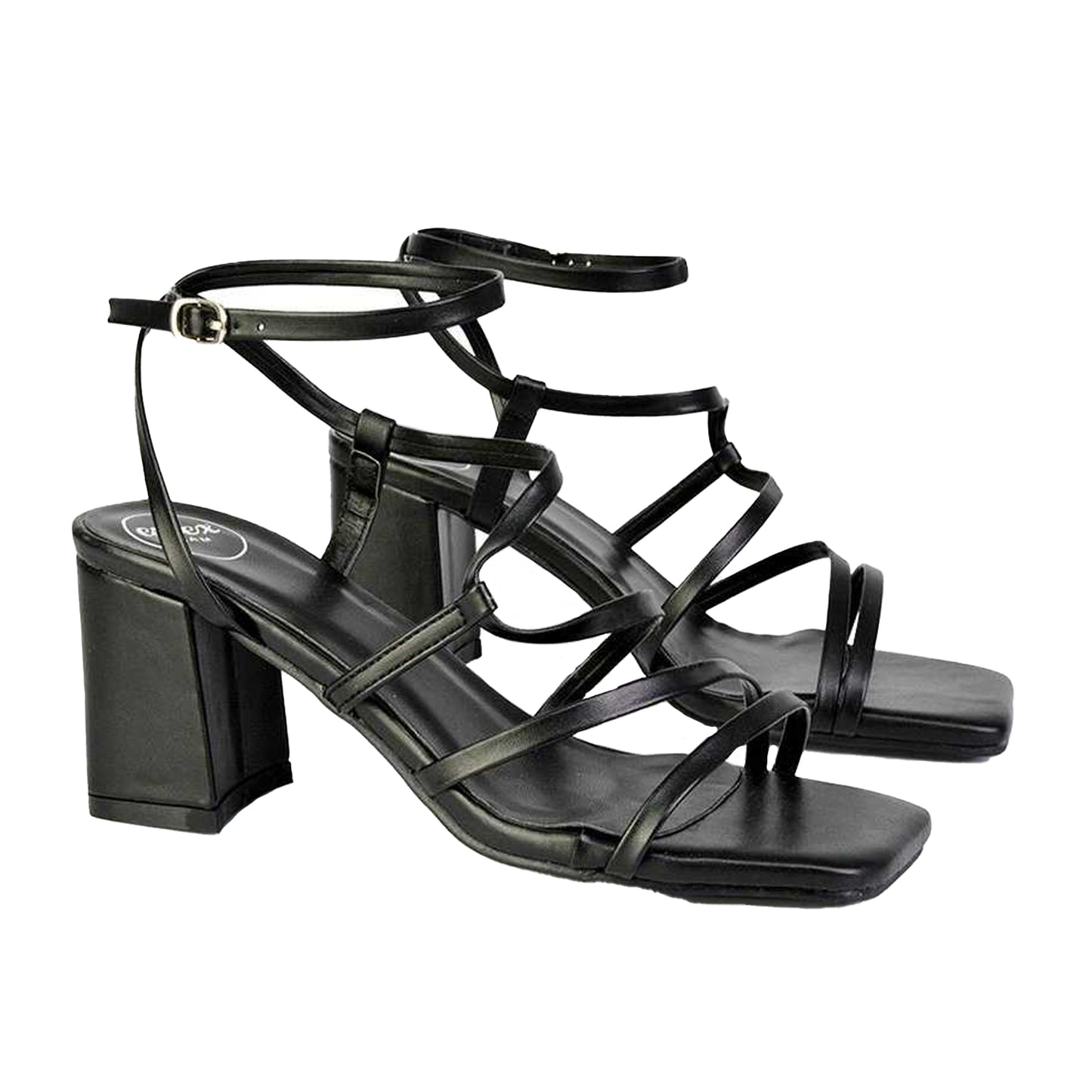 Black - Pack Shot - XY London Womens-Ladies Jesy Crossover Square Toe Sandals