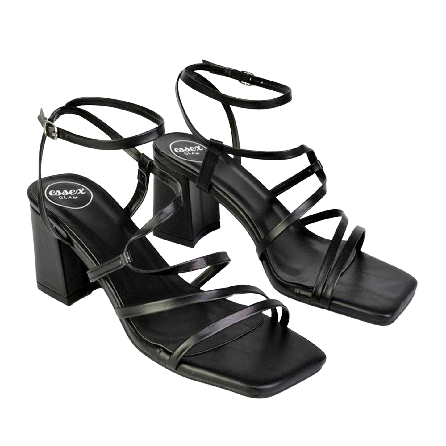 Black - Front - XY London Womens-Ladies Jesy Crossover Square Toe Sandals