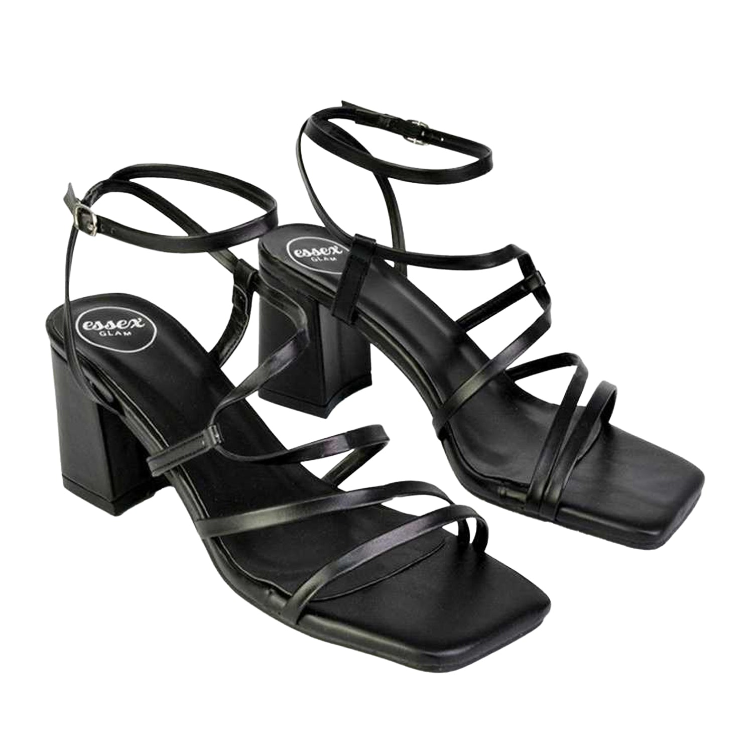 Black - Front - XY London Womens-Ladies Jesy Crossover Square Toe Sandals