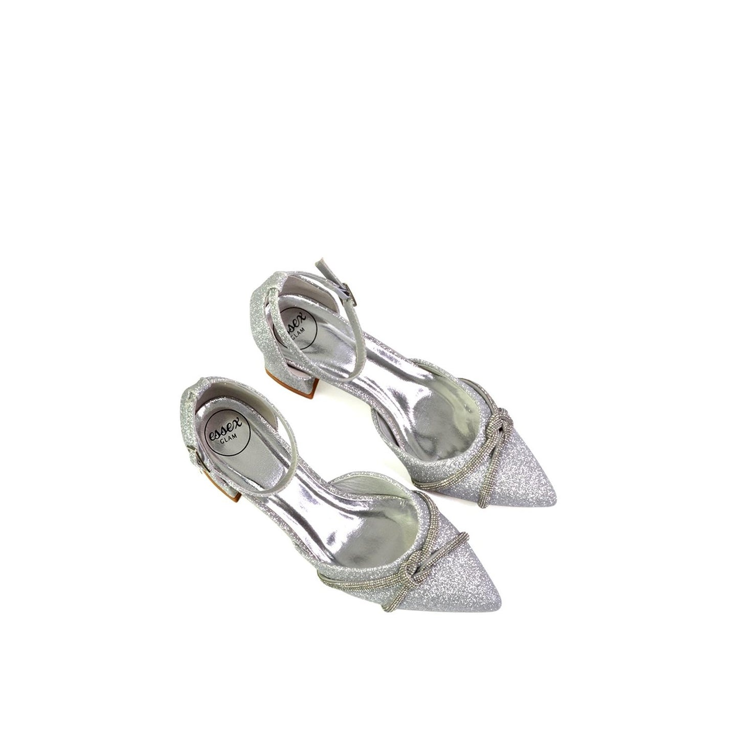 Silver - Lifestyle - XY London Womens-Ladies Sarah Ankle Strap Medium Block Heel Court Shoes