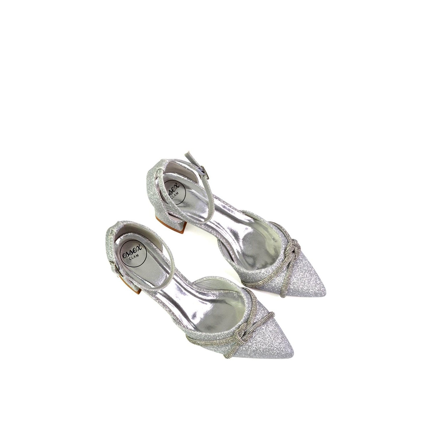 Silver - Lifestyle - XY London Womens-Ladies Sarah Ankle Strap Medium Block Heel Court Shoes