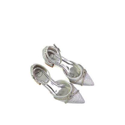Silver - Lifestyle - XY London Womens-Ladies Sarah Ankle Strap Medium Block Heel Court Shoes