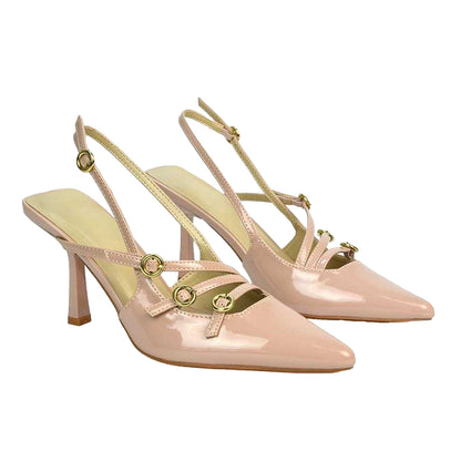 Nude - Lifestyle - XY London Womens-Ladies Vanessa Patent Sling Back Stiletto Heel Court Shoes