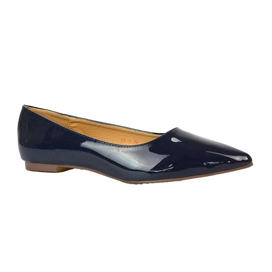 Navy - Front - XY London Womens-Ladies Cordelia Patent Pointed Ballerina Flats