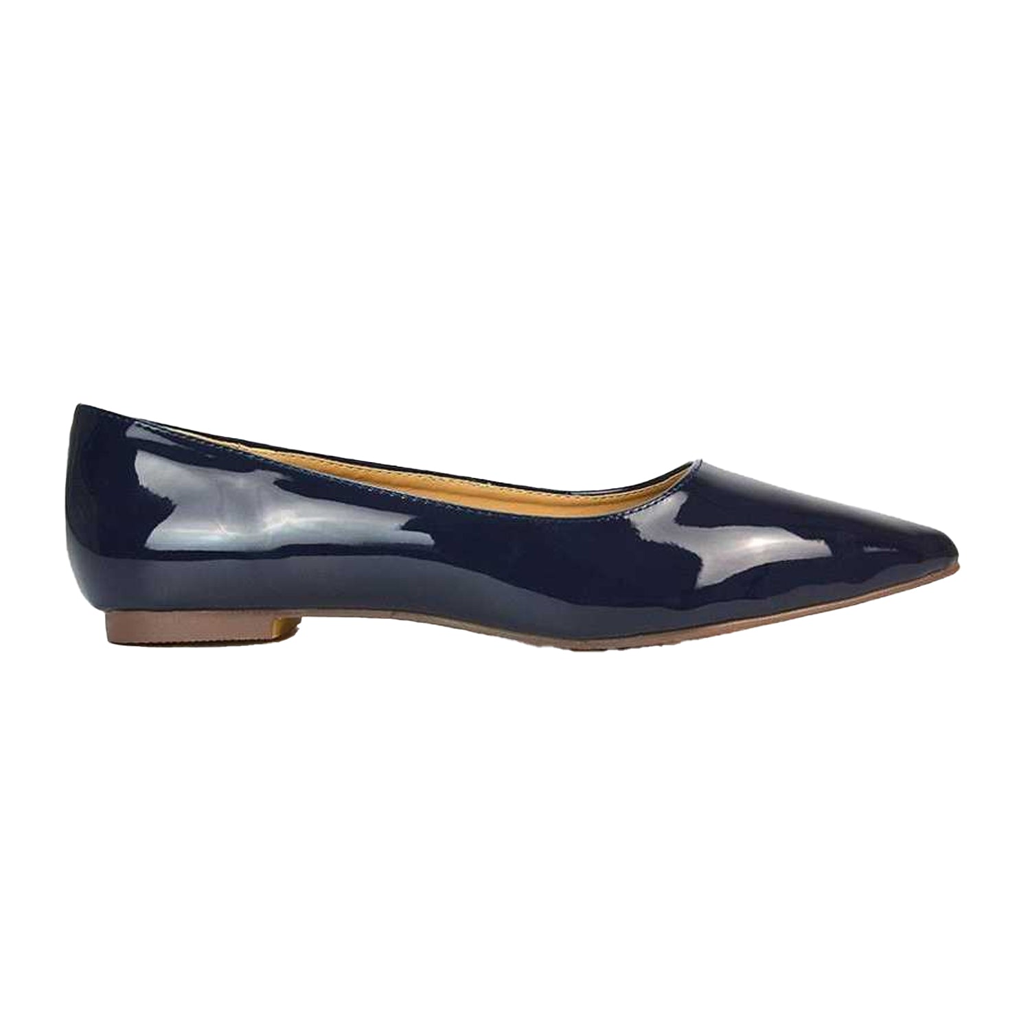 Navy - Side - XY London Womens-Ladies Cordelia Patent Pointed Ballerina Flats