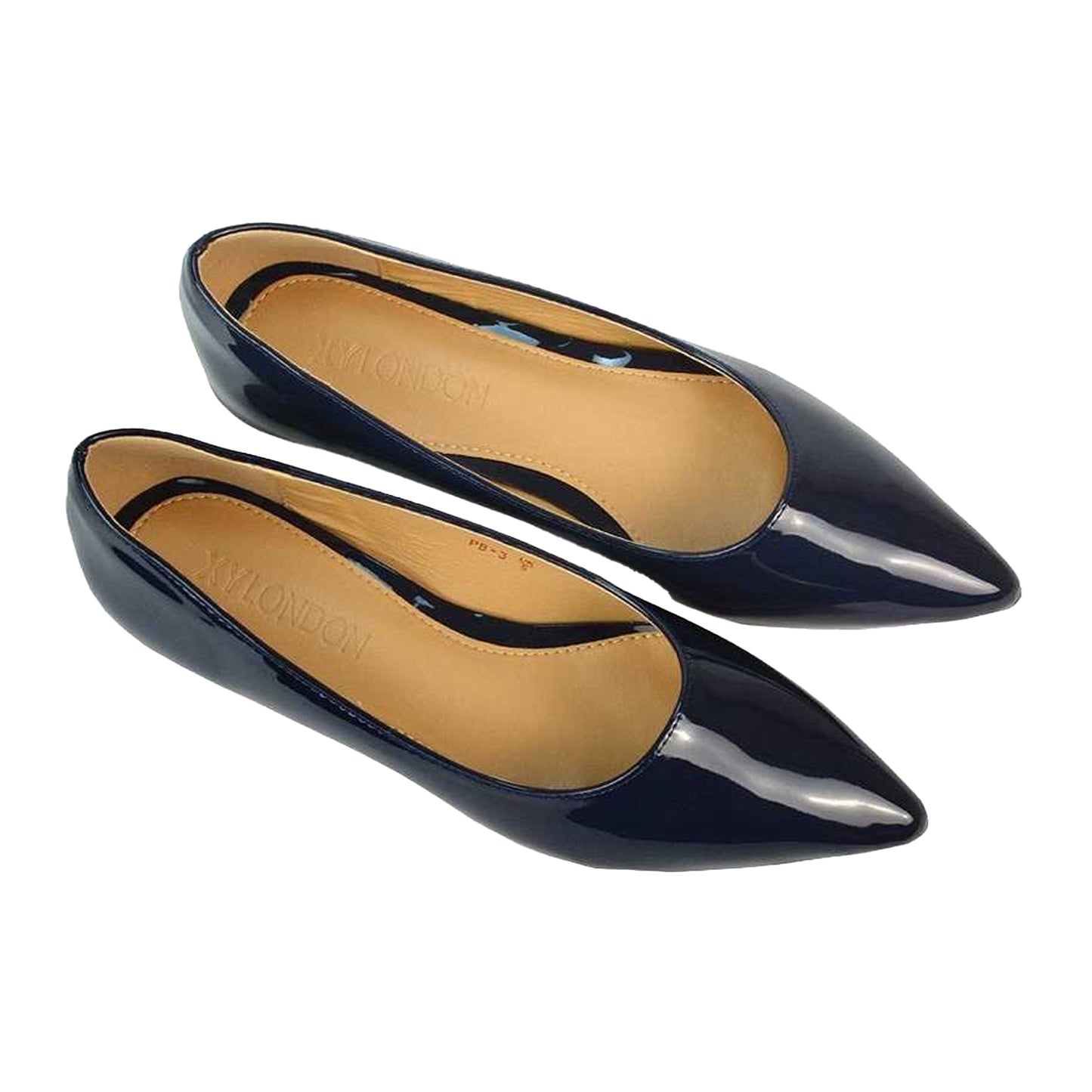 Navy - Pack Shot - XY London Womens-Ladies Cordelia Patent Pointed Ballerina Flats