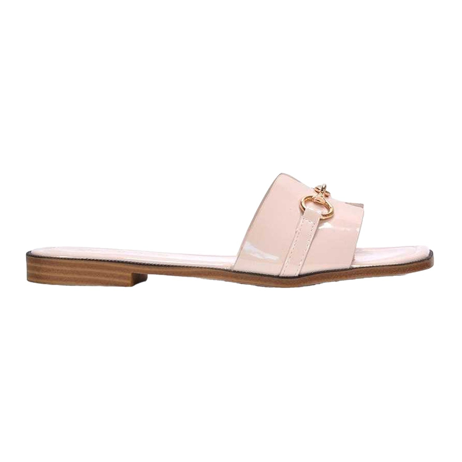 Nude - Back - XY London Womens-Ladies Lesley Patent Square Toe Buckle Detail Sliders