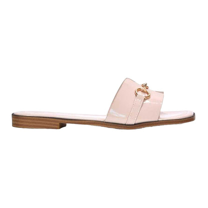 Nude - Back - XY London Womens-Ladies Lesley Patent Square Toe Buckle Detail Sliders