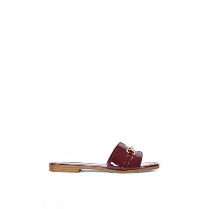 Burgundy - Front - XY London Womens-Ladies Lesley Patent Square Toe Buckle Detail Sliders