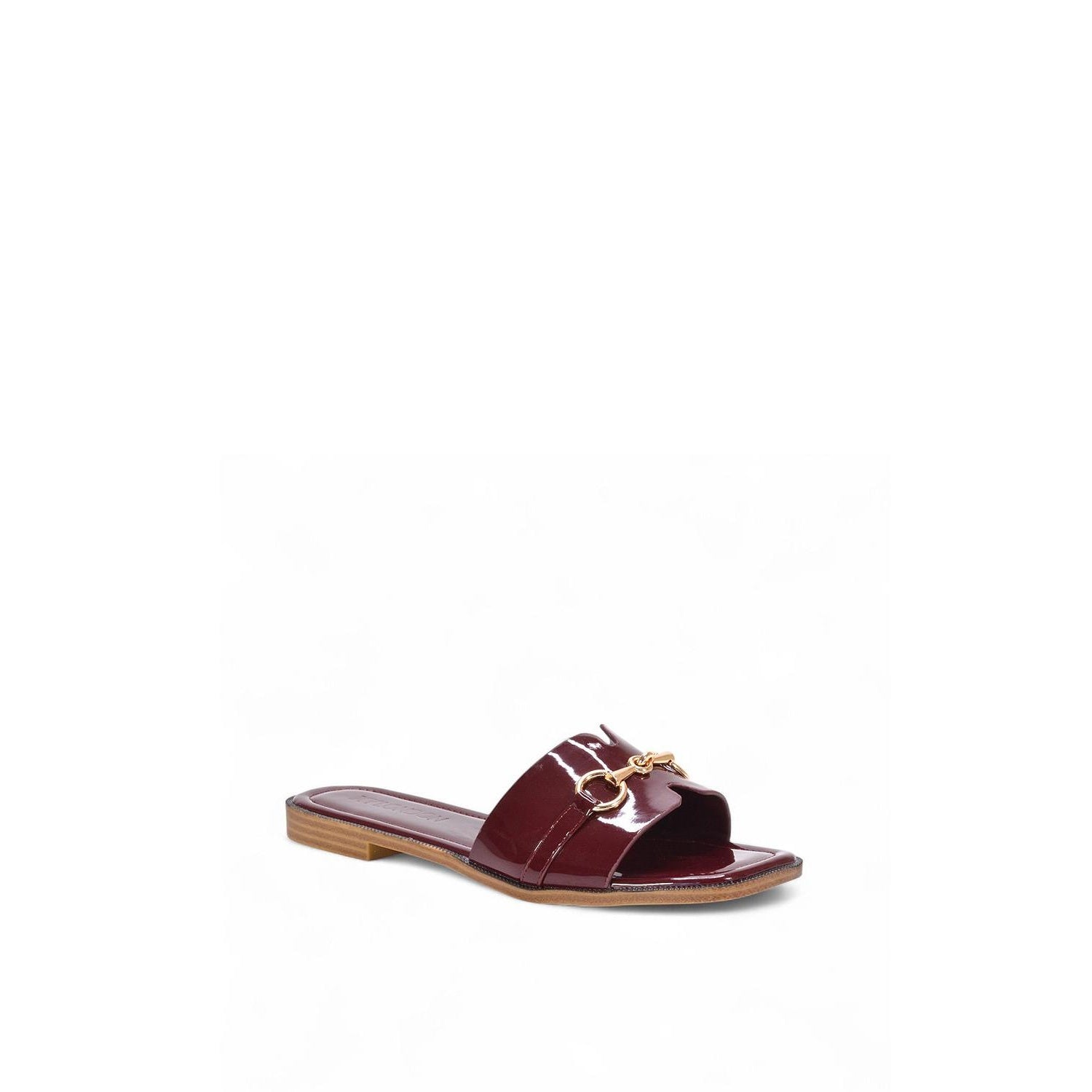 Burgundy - Back - XY London Womens-Ladies Lesley Patent Square Toe Buckle Detail Sliders