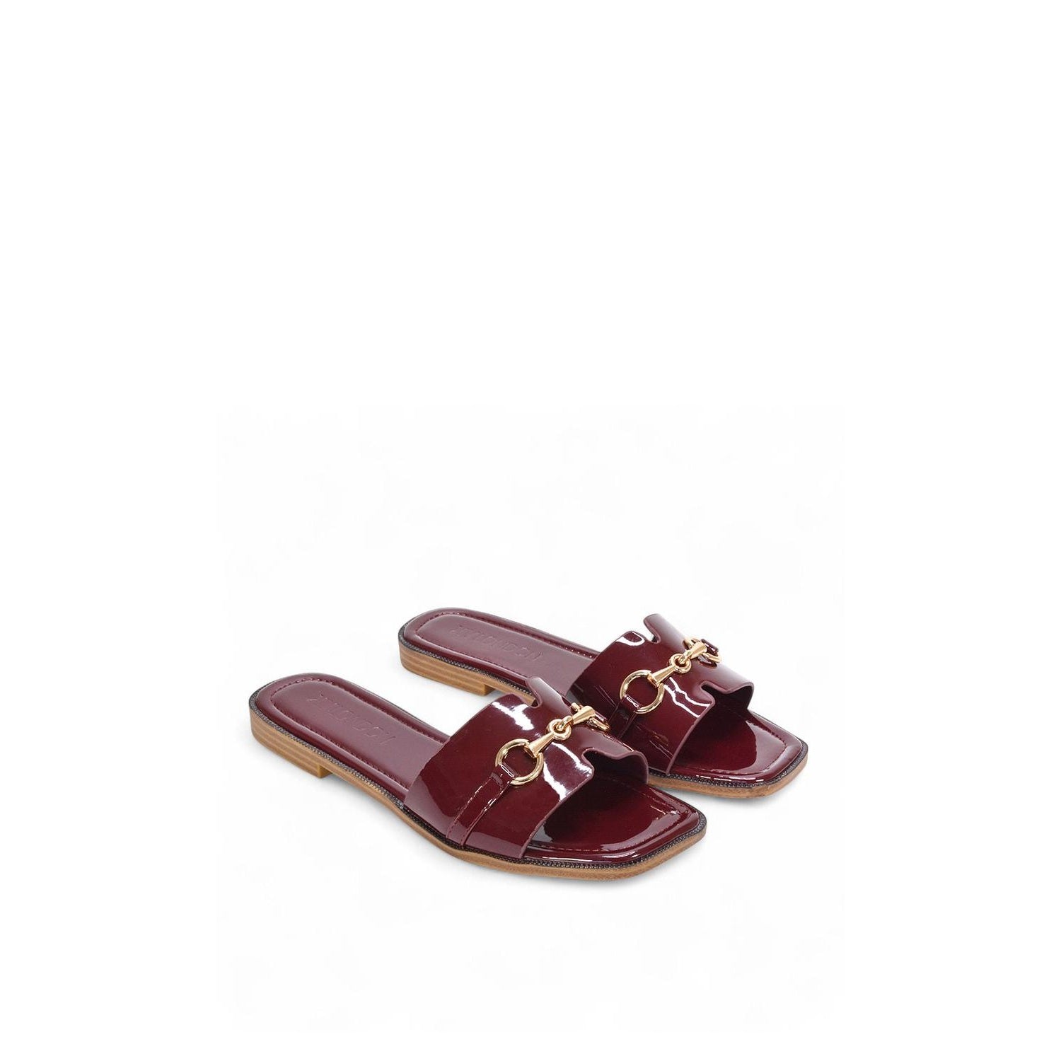 Burgundy - Lifestyle - XY London Womens-Ladies Lesley Patent Square Toe Buckle Detail Sliders