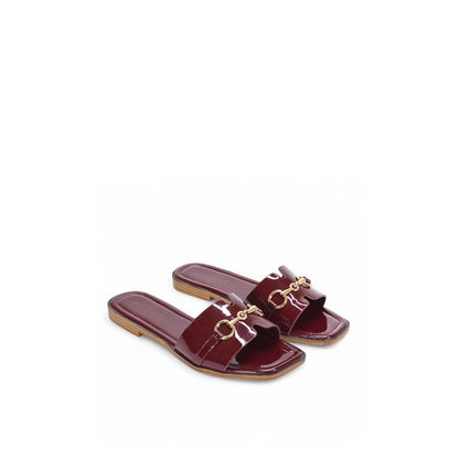 Burgundy - Lifestyle - XY London Womens-Ladies Lesley Patent Square Toe Buckle Detail Sliders