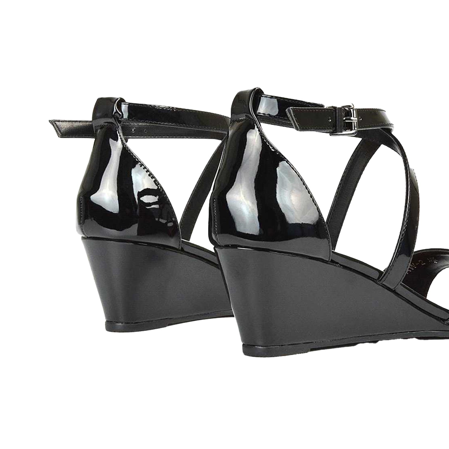 True Black - Back - XY London Womens-Ladies Kylie Strappy Low Wedge Sandals