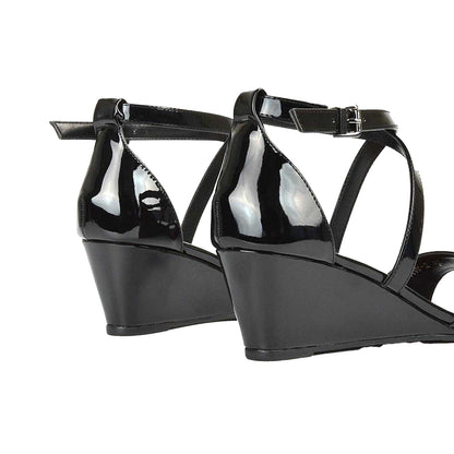 True Black - Back - XY London Womens-Ladies Kylie Strappy Low Wedge Sandals