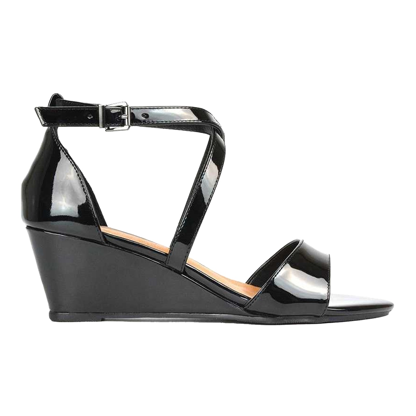True Black - Side - XY London Womens-Ladies Kylie Strappy Low Wedge Sandals