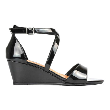True Black - Side - XY London Womens-Ladies Kylie Strappy Low Wedge Sandals