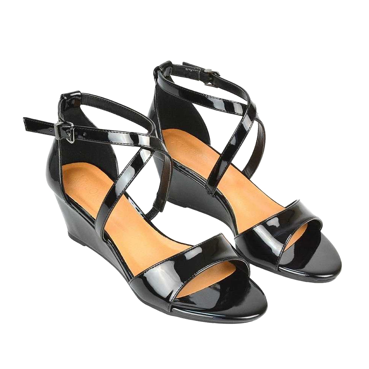 True Black - Pack Shot - XY London Womens-Ladies Kylie Strappy Low Wedge Sandals