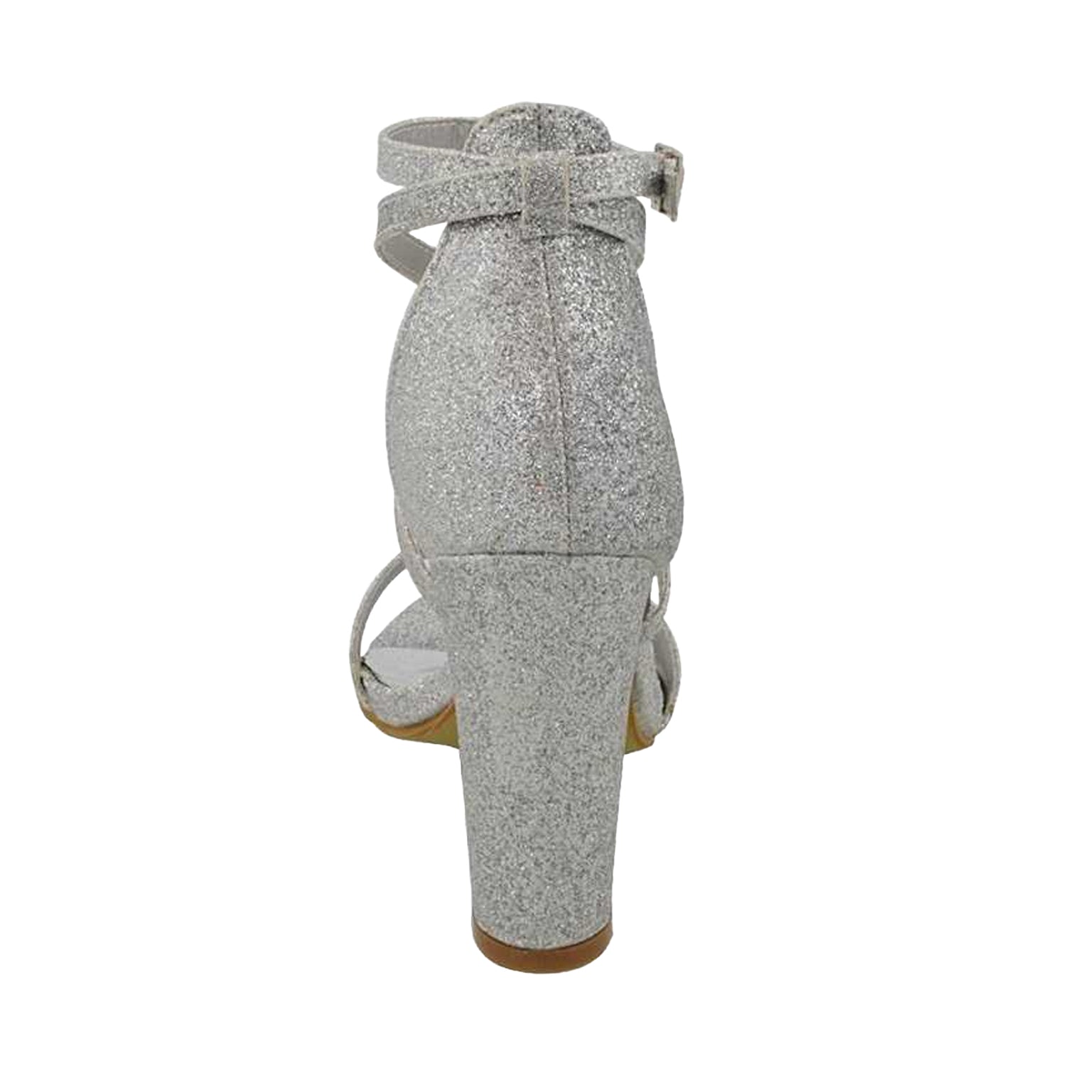 Silver - Back - XY London Womens-Ladies Briella Glitter Strappy High Block Heel Sandals