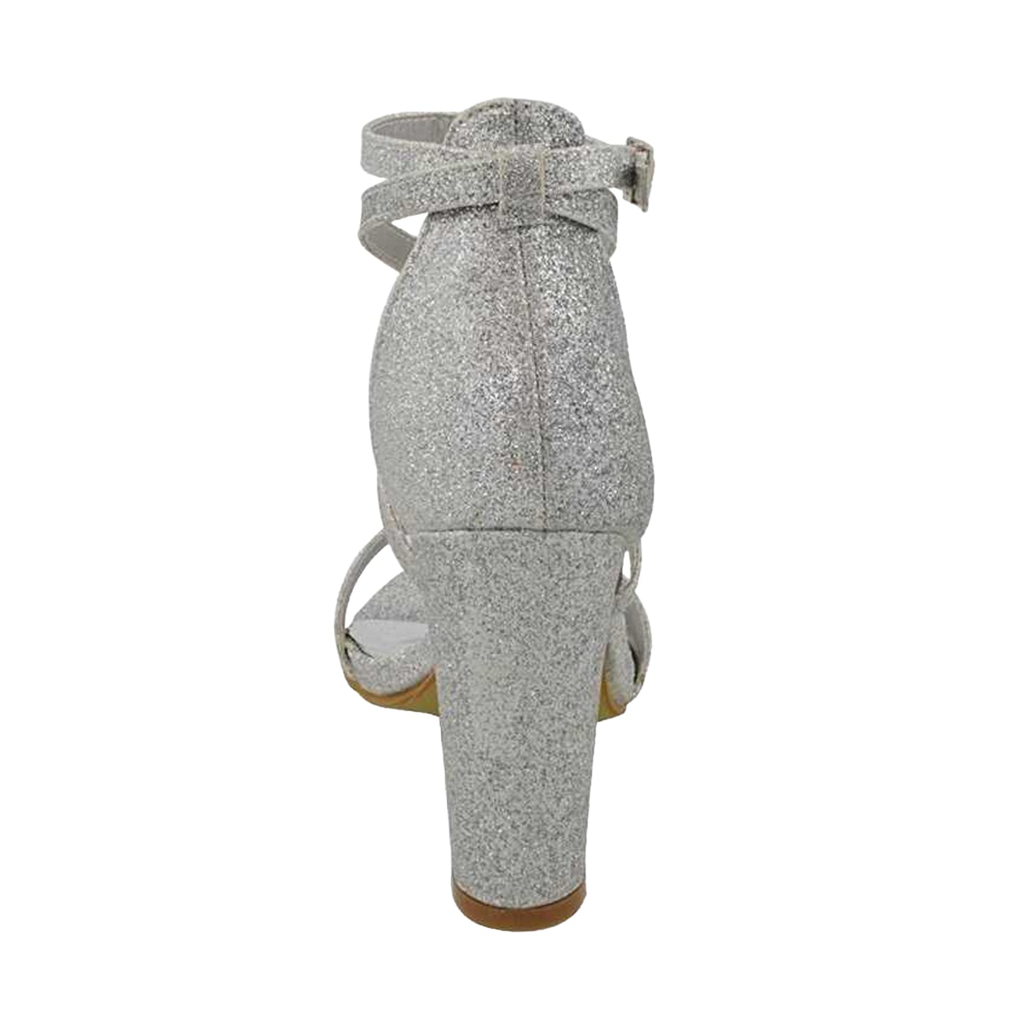 Silver - Back - XY London Womens-Ladies Briella Glitter Strappy High Block Heel Sandals
