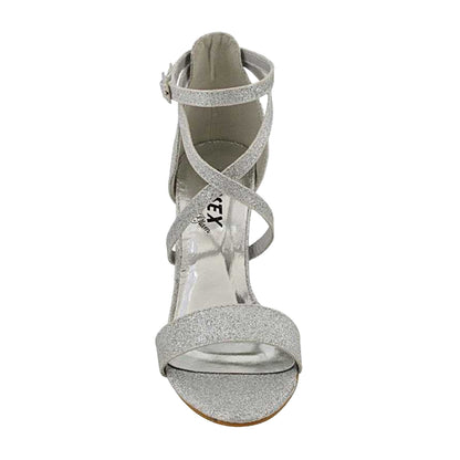 Silver - Lifestyle - XY London Womens-Ladies Briella Glitter Strappy High Block Heel Sandals