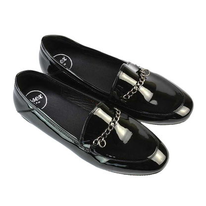 True Black - Lifestyle - XY London Womens-Ladies Tessah Patent Chain Detail Flat Loafers