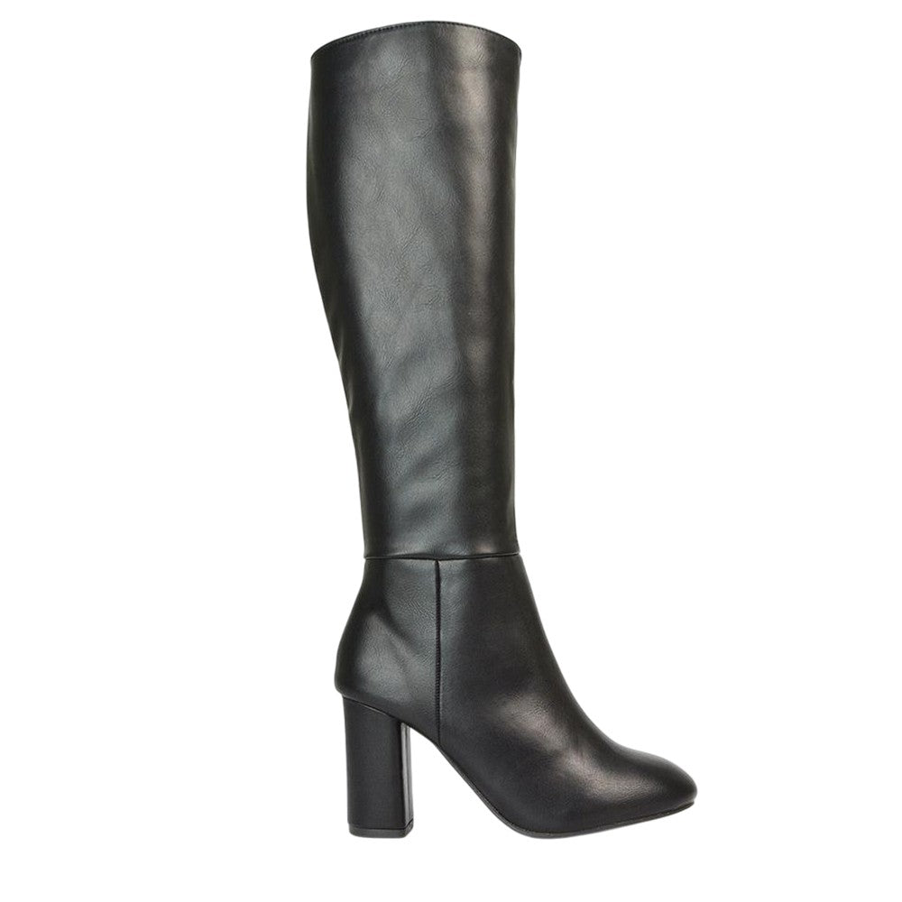 Black - Side - XY London Womens-Ladies Jen Zipped Heeled Knee-High Boots