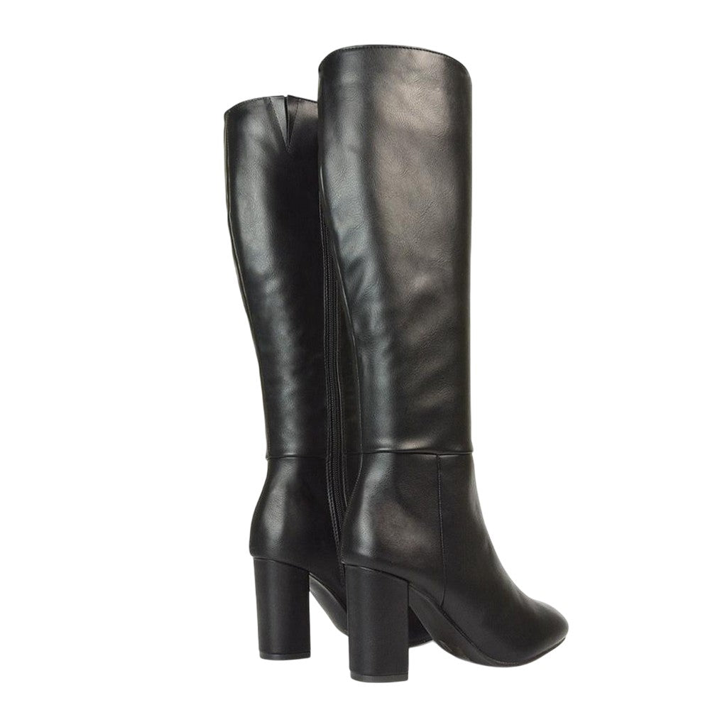 Black - Back - XY London Womens-Ladies Jen Zipped Heeled Knee-High Boots