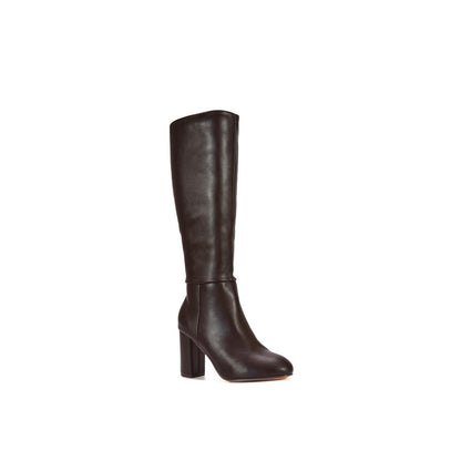 Brown - Back - XY London Womens-Ladies Jen Zipped Heeled Knee-High Boots