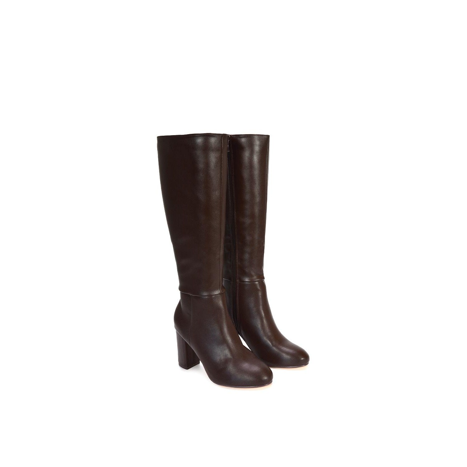 Brown - Side - XY London Womens-Ladies Jen Zipped Heeled Knee-High Boots