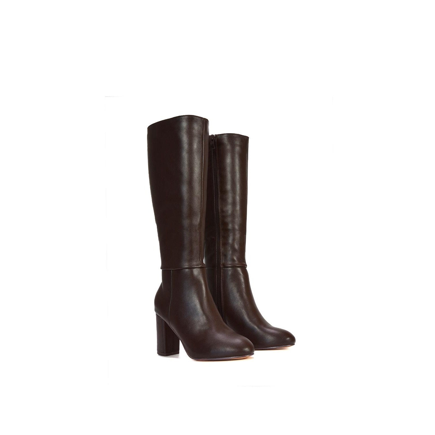 Brown - Lifestyle - XY London Womens-Ladies Jen Zipped Heeled Knee-High Boots